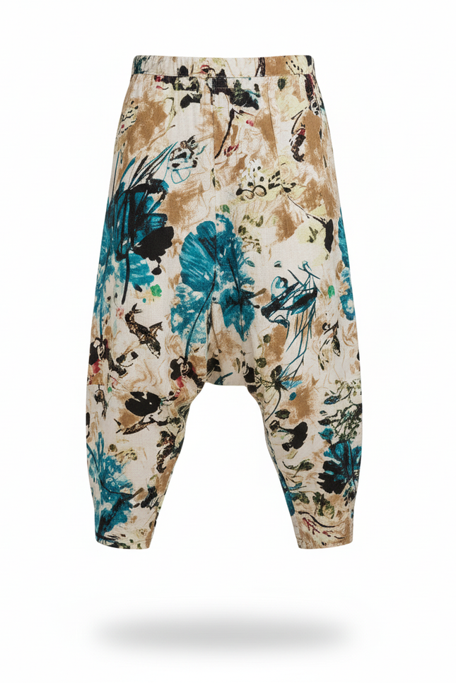 Pantalon En Lin Harem Imprimé Floral Décontracté Homme - vue 3