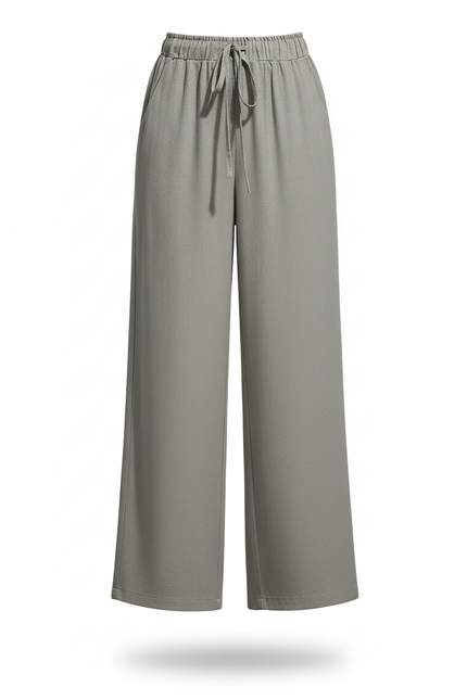 Pantalon En Lin Ample Fluide Taille Haute Cordon Vert - vue 3