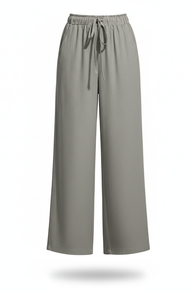 Pantalon En Lin Ample Fluide Taille Haute Cordon Vert - vue 3