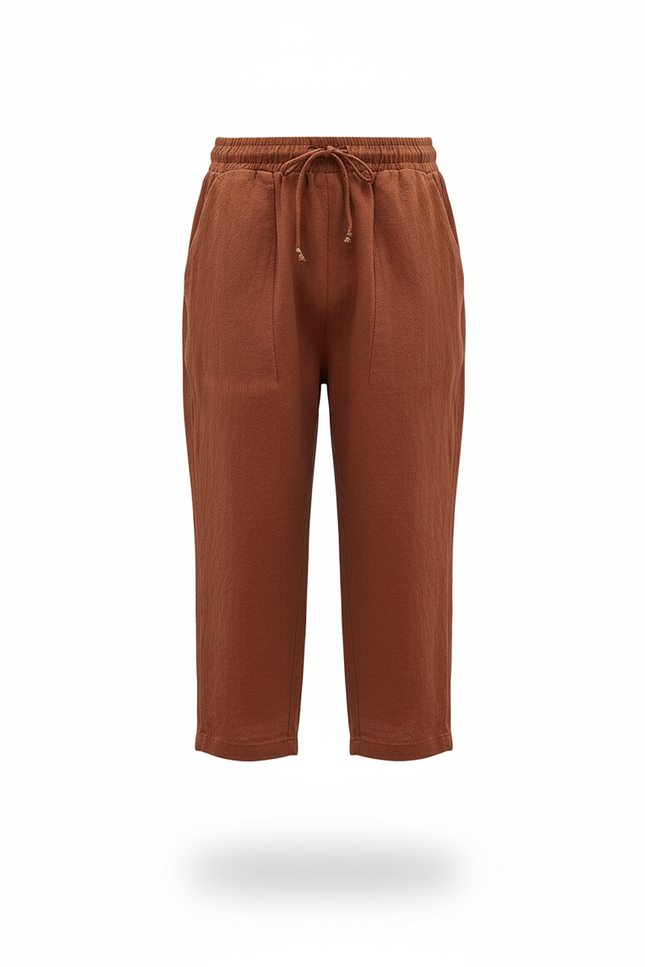 Pantalon En Lin Marron Ample Lacets Garçon Médiéval - vue 3