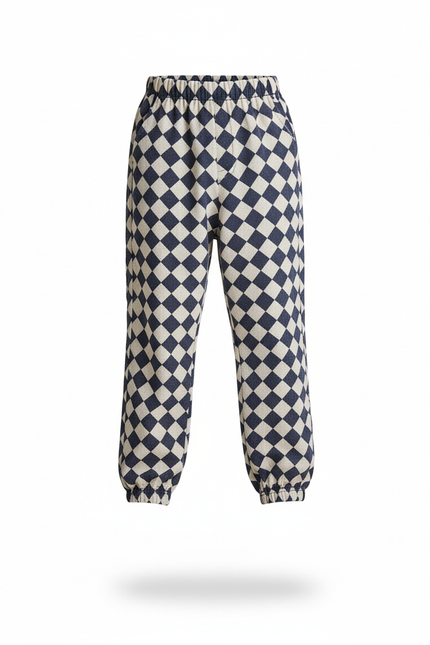 Pantalon En Lin Carreaux Losanges Ample Décontracté Enfant - Imprimé - vue 3