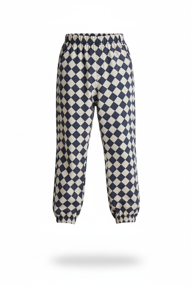 Pantalon En Lin Carreaux Losanges Ample Décontracté Enfant - Imprimé - vue 3