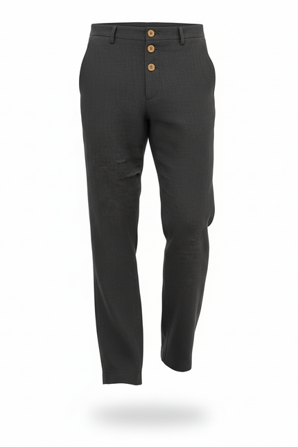 Pantalon En Lin Gris Anthracite Boutonné Décontracté Homme - vue 3
