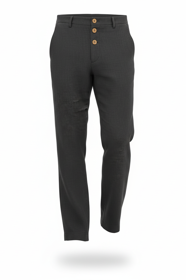 Pantalon En Lin Gris Anthracite Boutonné Décontracté Homme - vue 3