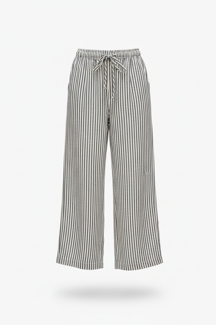 Pantalon En Lin Rayé Ample Taille Élastique Fille - Imprimé - vue 3
