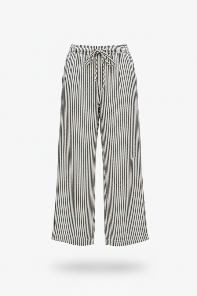 Pantalon En Lin Rayé Ample Taille Élastique Fille - Imprimé - vue 3