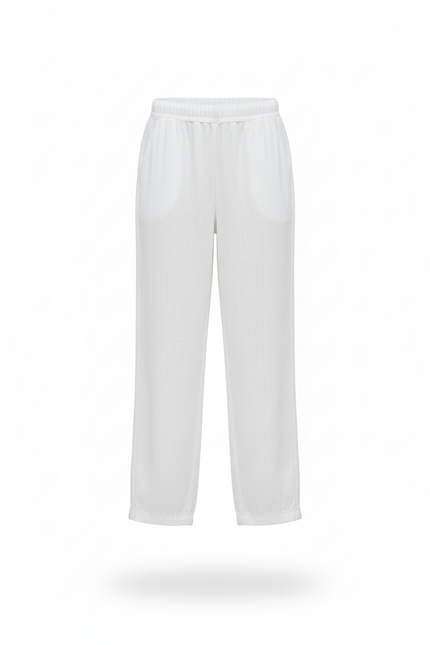 Pantalon En Lin Blanc Ample Décontracté Léger Fille - vue 3
