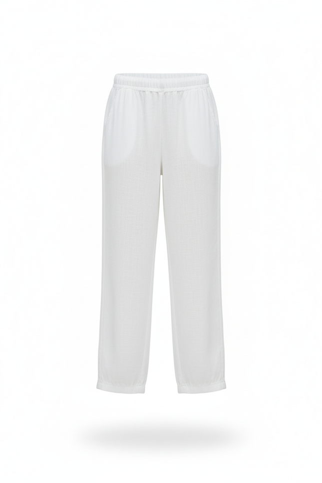 Pantalon En Lin Blanc Ample Décontracté Léger Fille - vue 3