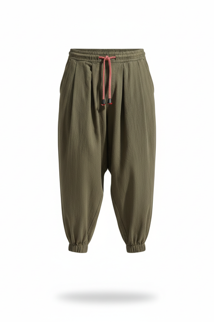 Pantalon En Lin Kaki Ample Cordon Homme Estival - vue 3
