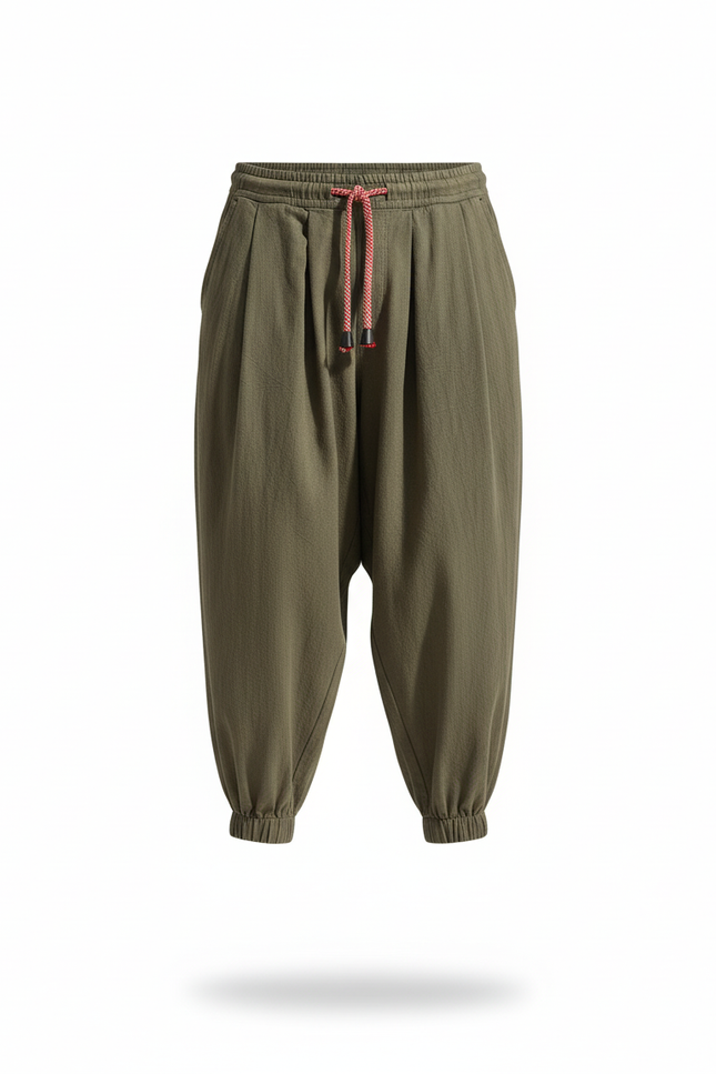 Pantalon En Lin Kaki Ample Cordon Homme Estival - vue 3