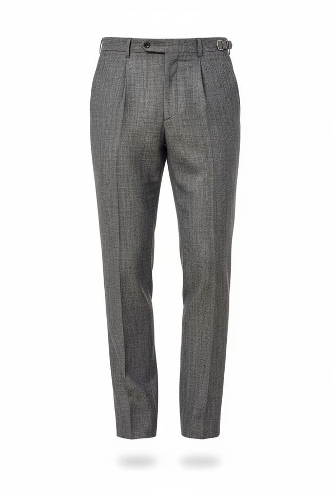 Pantalon En Lin Gris Élégant Ajusté Plissé Homme - vue 3