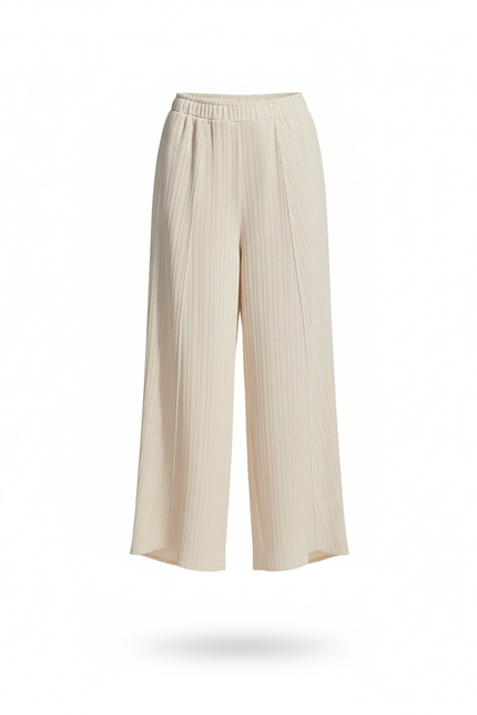 Pantalon En Lin Plissé Beige Ample Fluide Femme - vue 3
