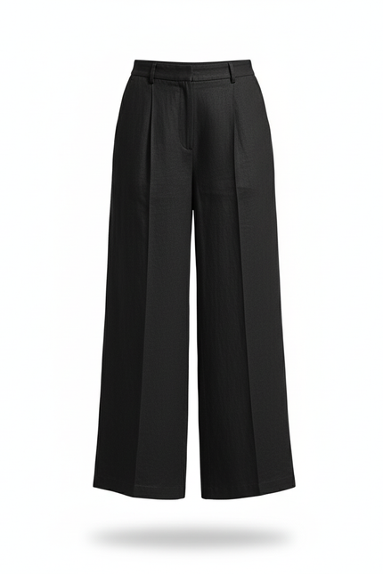 Pantalon En Lin Noir Ample Décontracté Confortable Femme - vue 3