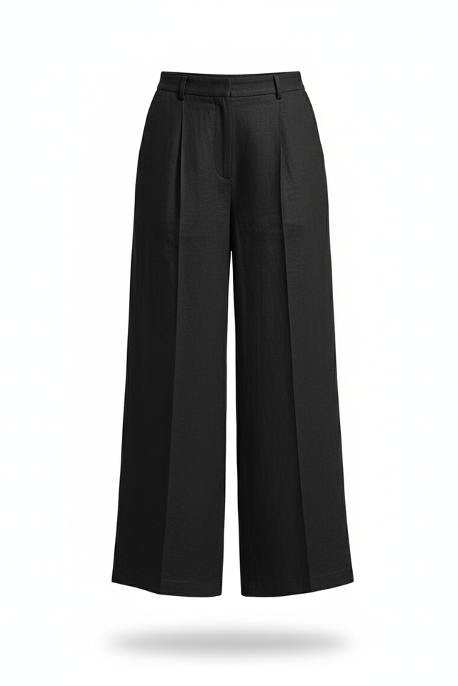 Pantalon En Lin Noir Ample Décontracté Confortable Femme - vue 3