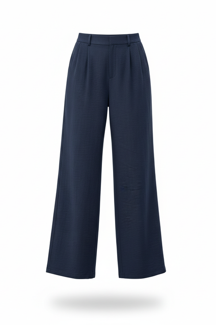 Pantalon En Lin Bleu Marine Ample Décontracté Fluide - vue 3