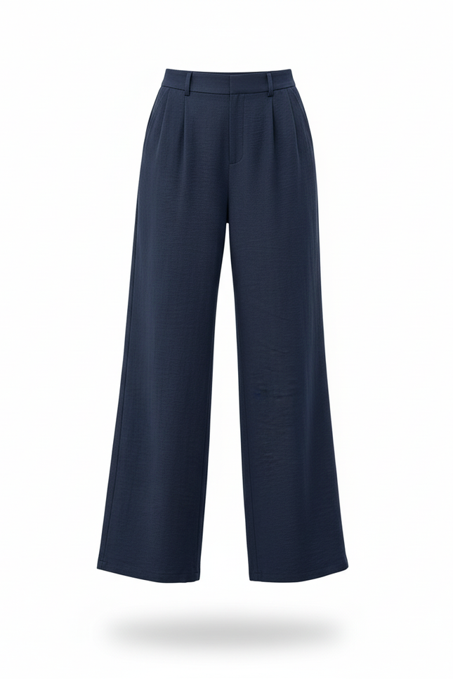 Pantalon En Lin Bleu Marine Ample Décontracté Fluide - vue 3