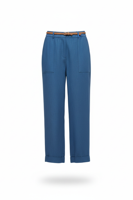 Pantalon En Lin Bleu Ample Décontracté Femme - vue 3