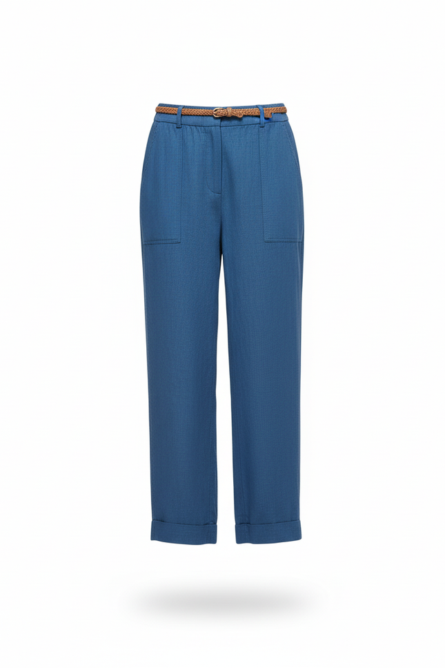 Pantalon En Lin Bleu Ample Décontracté Femme - vue 3