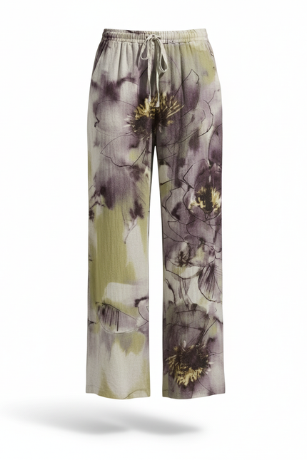 Pantalon En Lin Fluide Imprimé Floral Ample Décontracté - vue 3