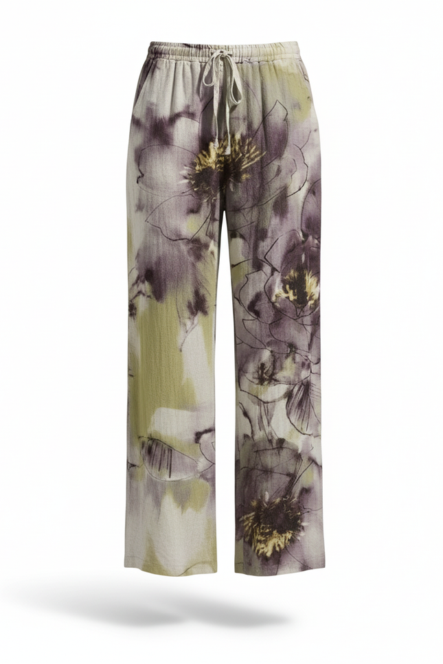 Pantalon En Lin Fluide Imprimé Floral Ample Décontracté - vue 3