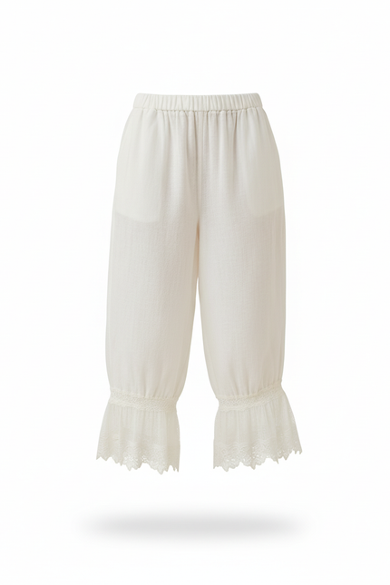 Pantalon En Lin Blanc Ample Dentelle Femme - vue 3