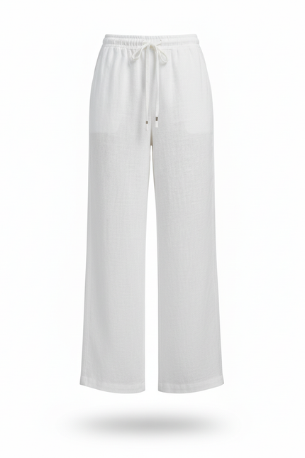 Pantalon En Lin Blanc Ample Fluide Décontracté Léger - vue 3