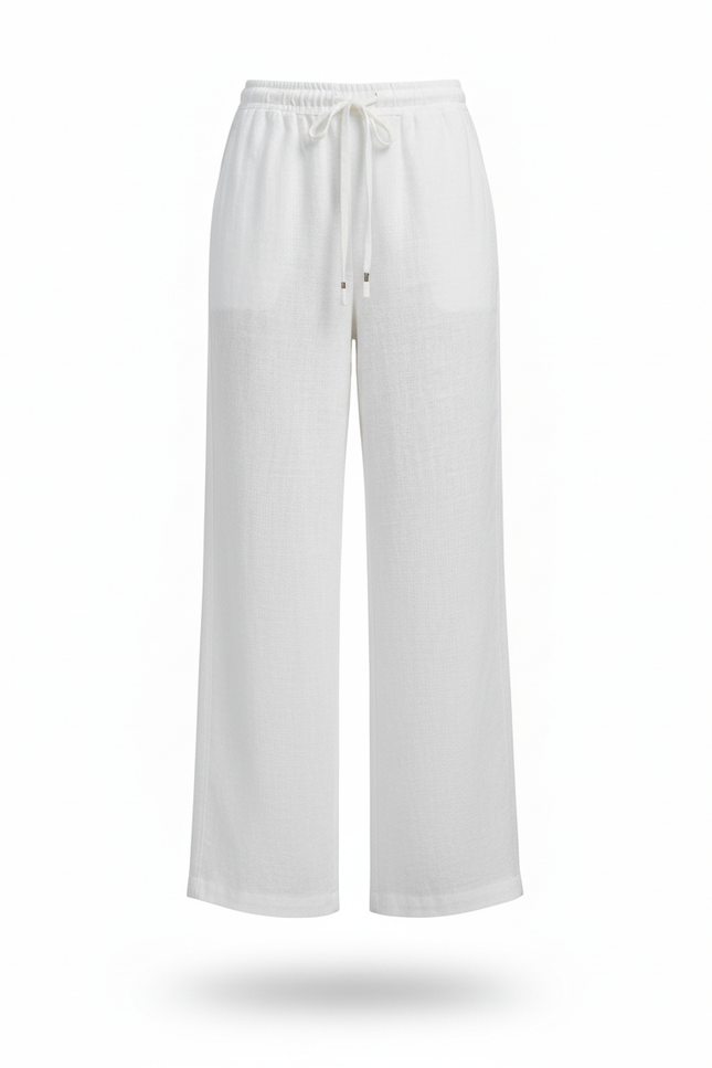 Pantalon En Lin Blanc Ample Fluide Décontracté Léger - vue 3