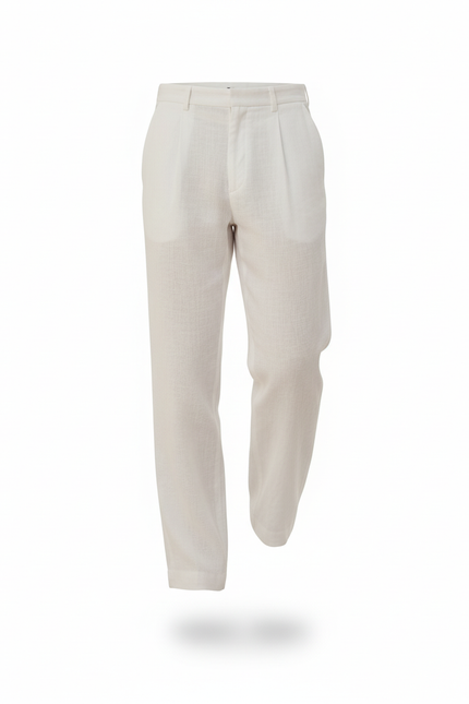 Pantalon En Lin Blanc Plissé Droit Homme Élégant - vue 3