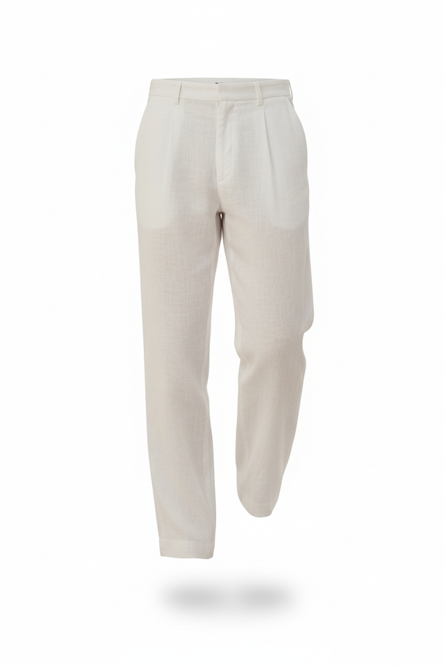 Pantalon En Lin Blanc Plissé Droit Homme Élégant - vue 3